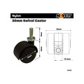 Move It 30mm Hooded Thread Pin Furniture Castor, Nylon Twin Wheel Swivel, 30kg - 2 Pack