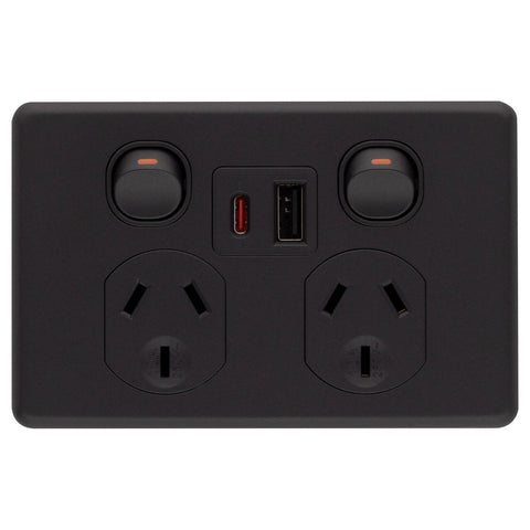 DETA X6 Double Power Point with USB-A & USB-C PD20W Fast Charging Matte Black Indoor