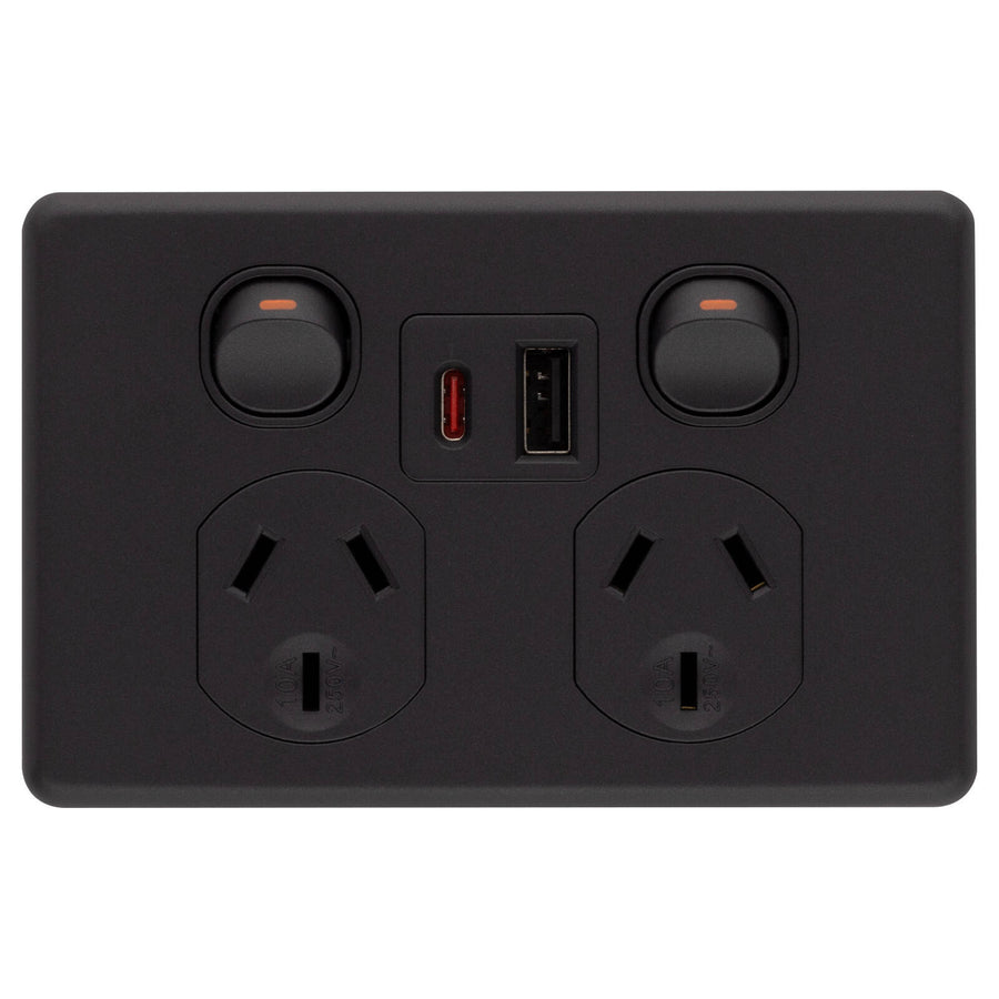 DETA X6 Double Power Point with USB-A & USB-C PD20W Fast Charging Matte Black Indoor