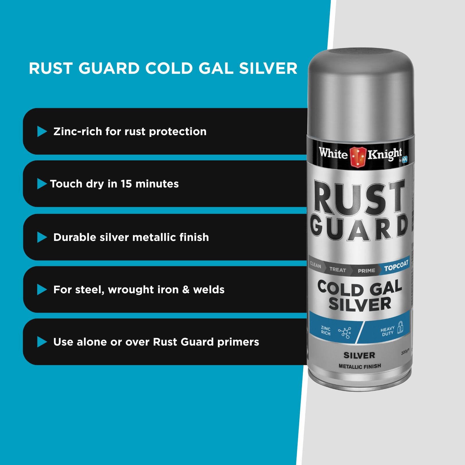 White Knight Rust Guard 300g Cold Gal Silver Spray Paint