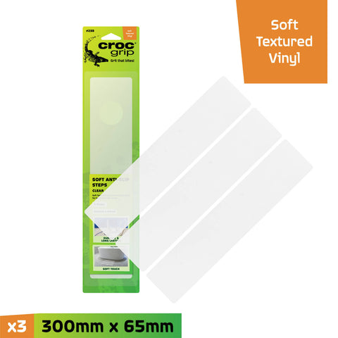 Croc Grip Clear Soft Textured Steps 300mm x 65mm - Vinyl 3 Pack