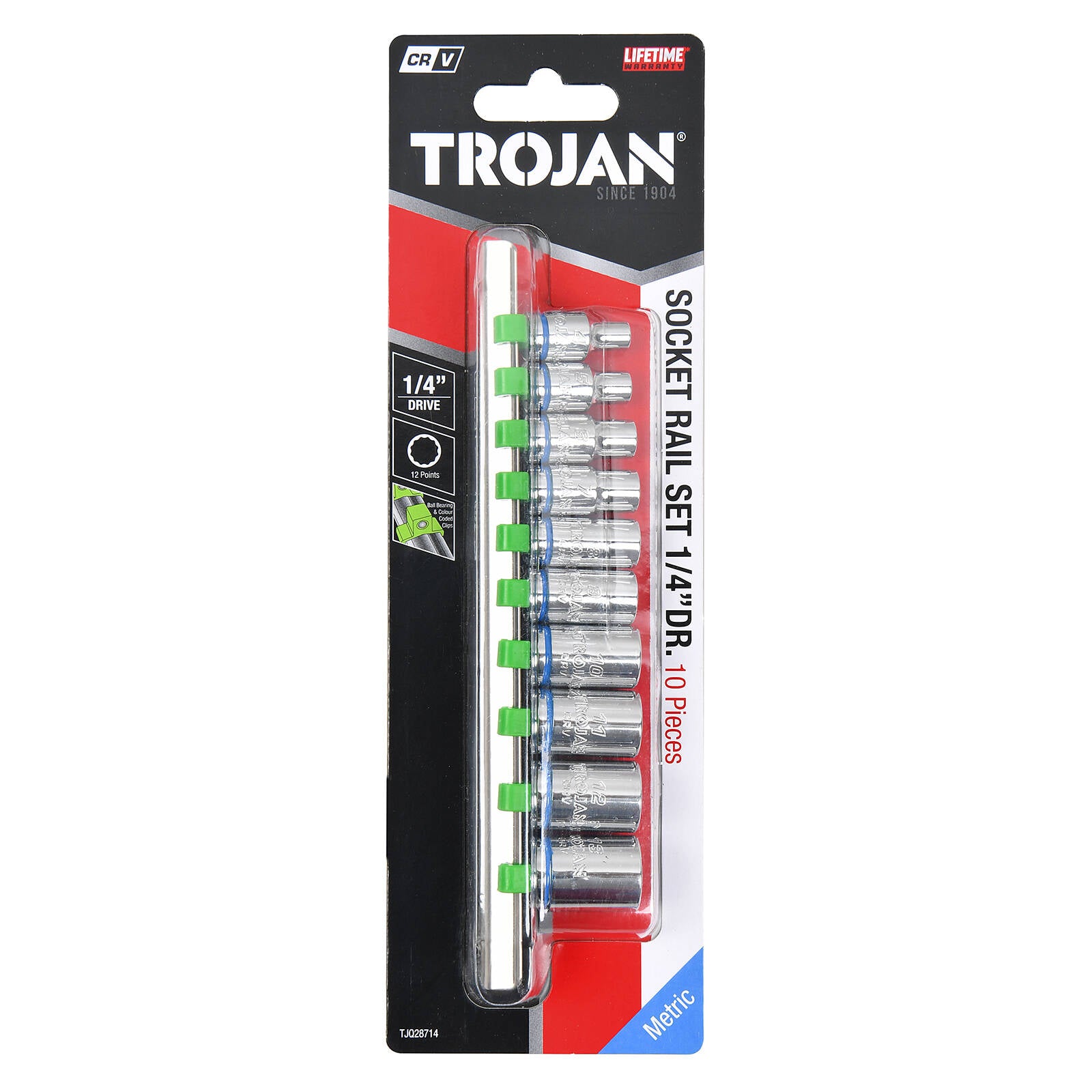 Trojan 10 Piece Socket Rail Set 1/4" Drive