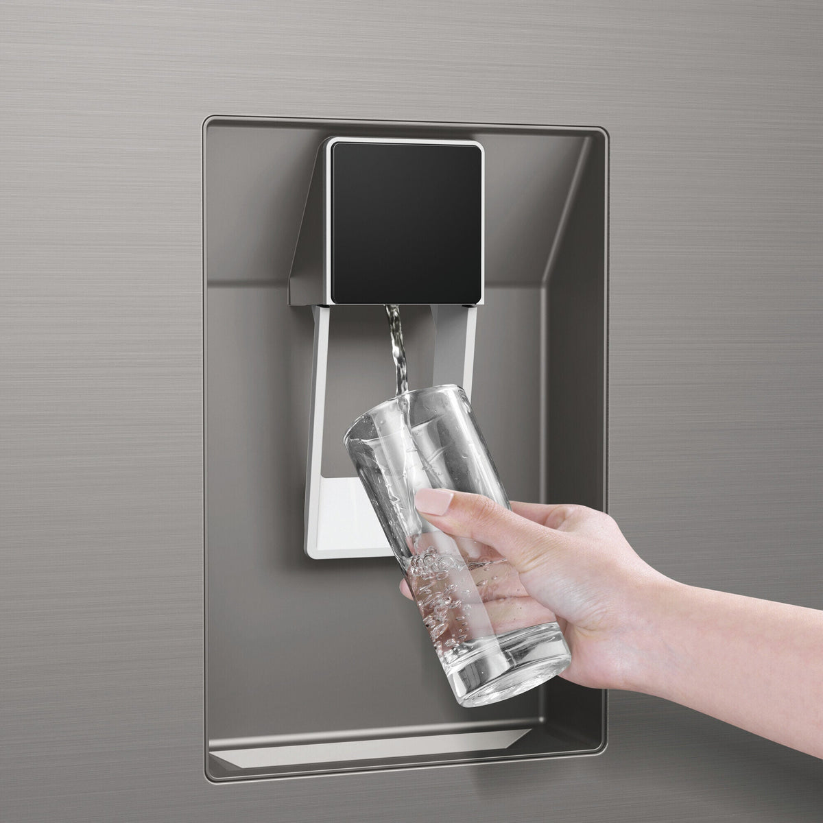 Haier 431L Bottom Mount Fridge - Non-Plumbed Water Dispenser, Satina Silver, Reversible Door - HRF420BHS