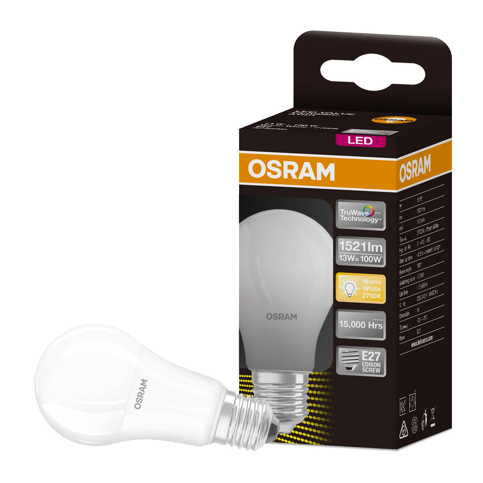 Osram 13W 1521lm Warm White Frosted E27 LED A-Shape Globe