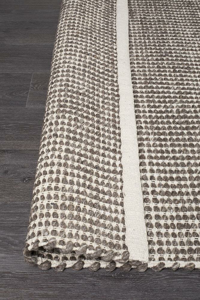 Rug Culture Skandi Large Rug 280x190cm - Brown &amp; White Wool, Hand Loomed - SKAN-300-BRO-280X190