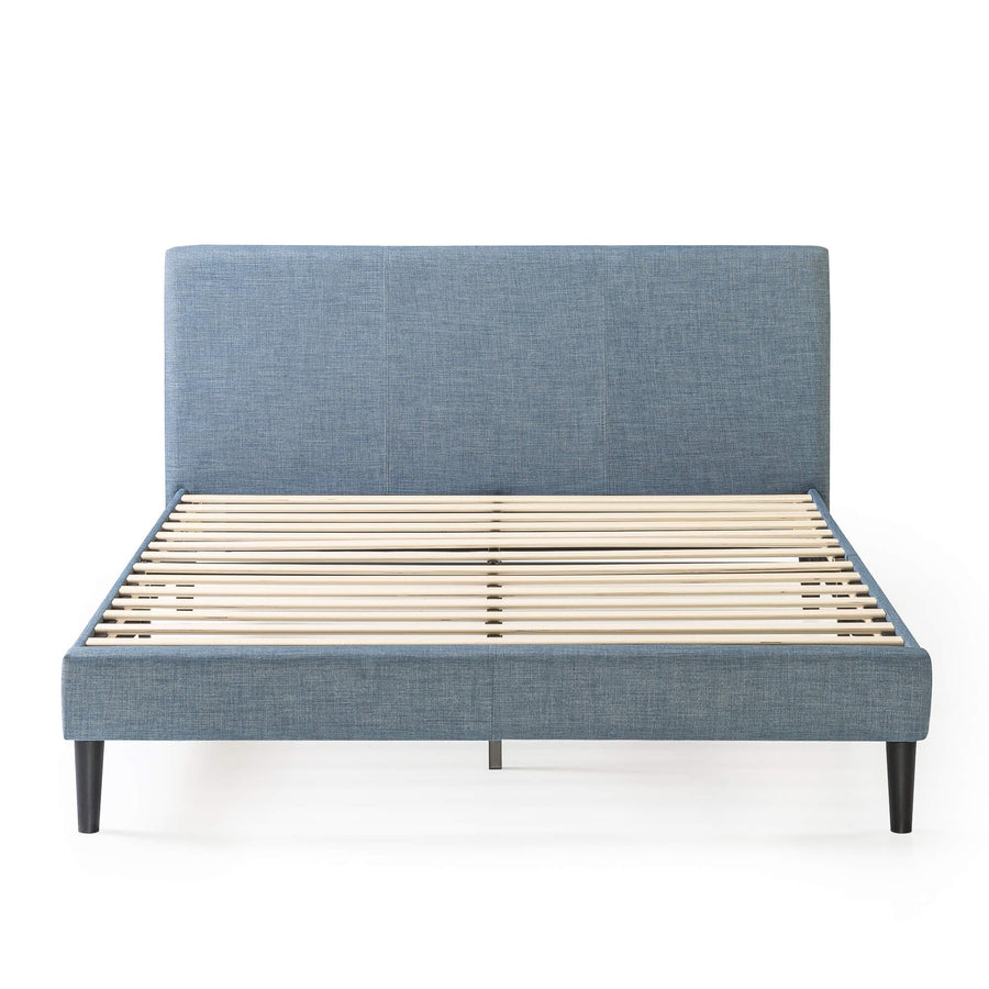 Zinus Double Upholstered Fabric Bed Base - Light Blue, Cushioned Headboard, Slatted Base - AU-FPPPLB-12D