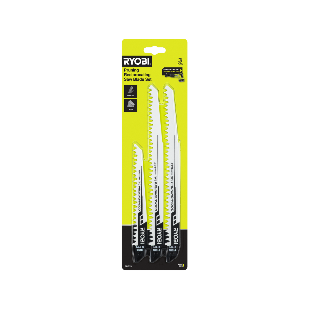 Ryobi Reciprocating Saw Blade Set - 3 Piece - 228mm & 152mm - Pruning Blades