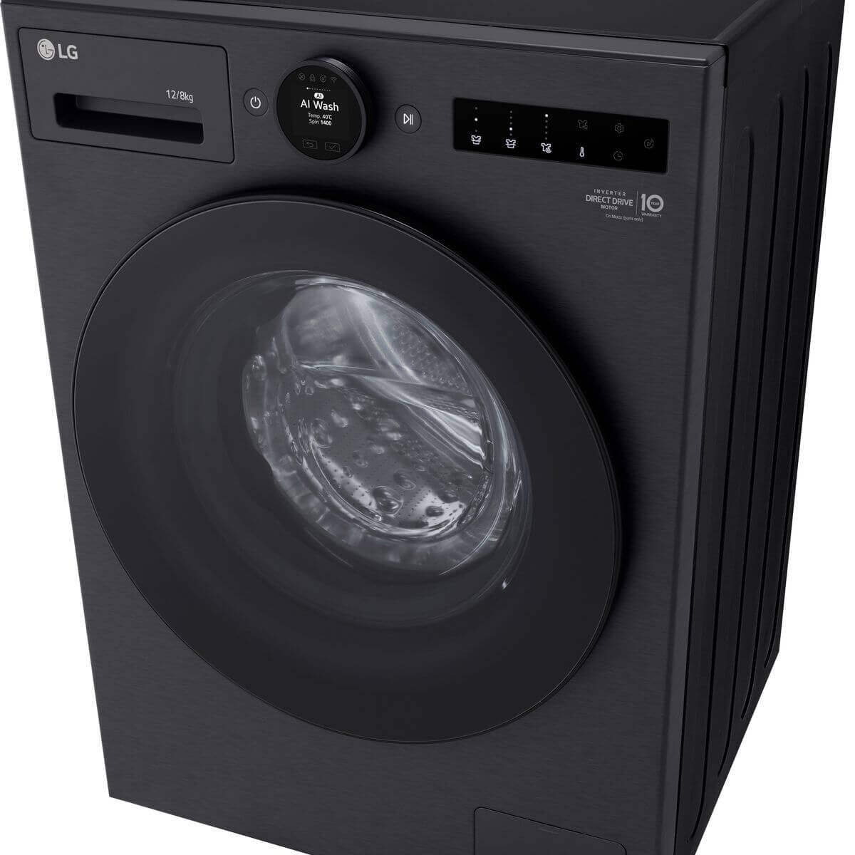 LG Series 10 12kg/8kg Front Load Washer Dryer Combo - Autodose, Steam Plus - Matte Black - WXC101412MB