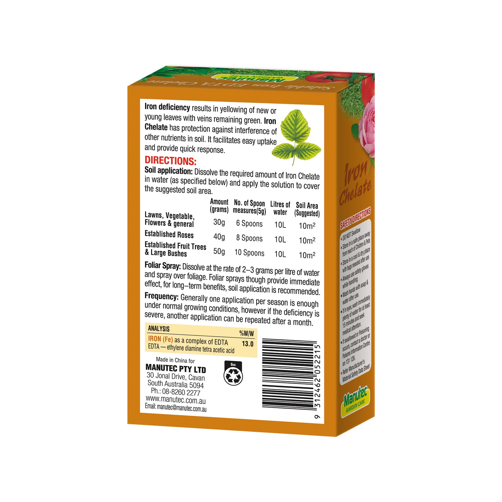Manutec 300g Iron Chelate Soluble Powder Plant Nutrient for Iron Deficiency