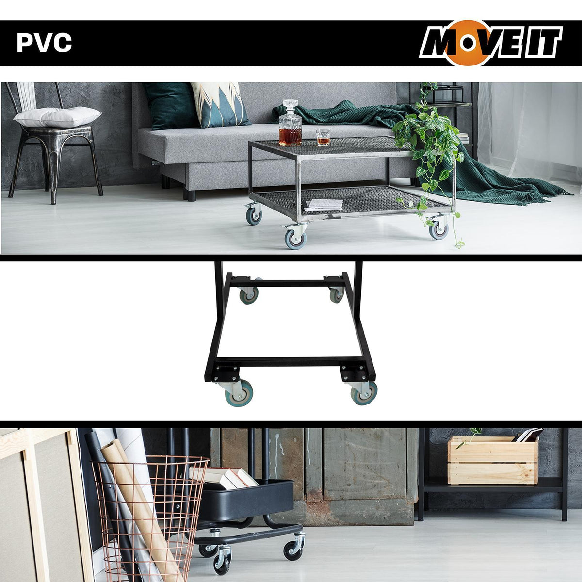 Move It 75mm PVC Swivel Castor with Brake, Steel, 160kg - 4 Pack