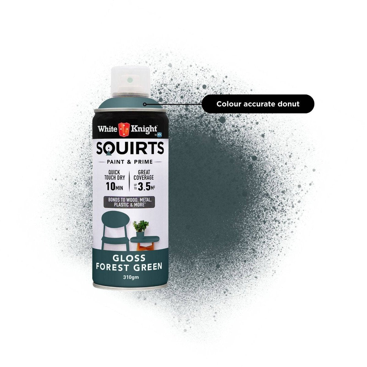 White Knight Squirts Forest Green Gloss Spray Paint 310g Durable Finish - SuperSaverAU - view 3