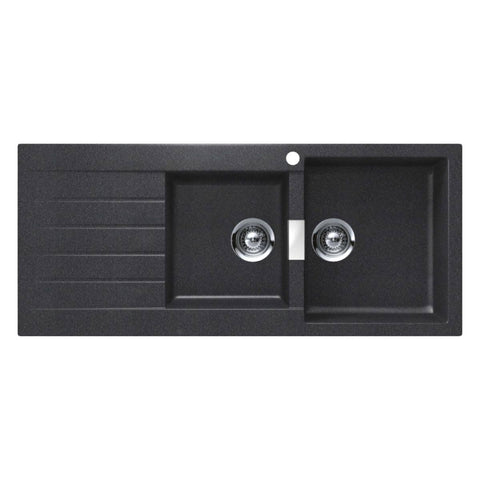 Abey Schock Signus 1 and 3/4 Bowl Topmount Sink with Left Hand Drainer - Black Magma Cristadur - D200BR