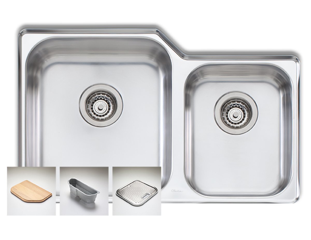 Oliveri Nu-Petite 1 and 3/4 bowl undermount sink - Australian made, 304 grade stainless steel - NP61U