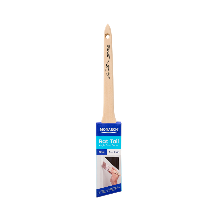 Monarch 38mm Rat Tail Angled Trim Paint Brush, Synthetic Filament, Stainless Steel Ferrule