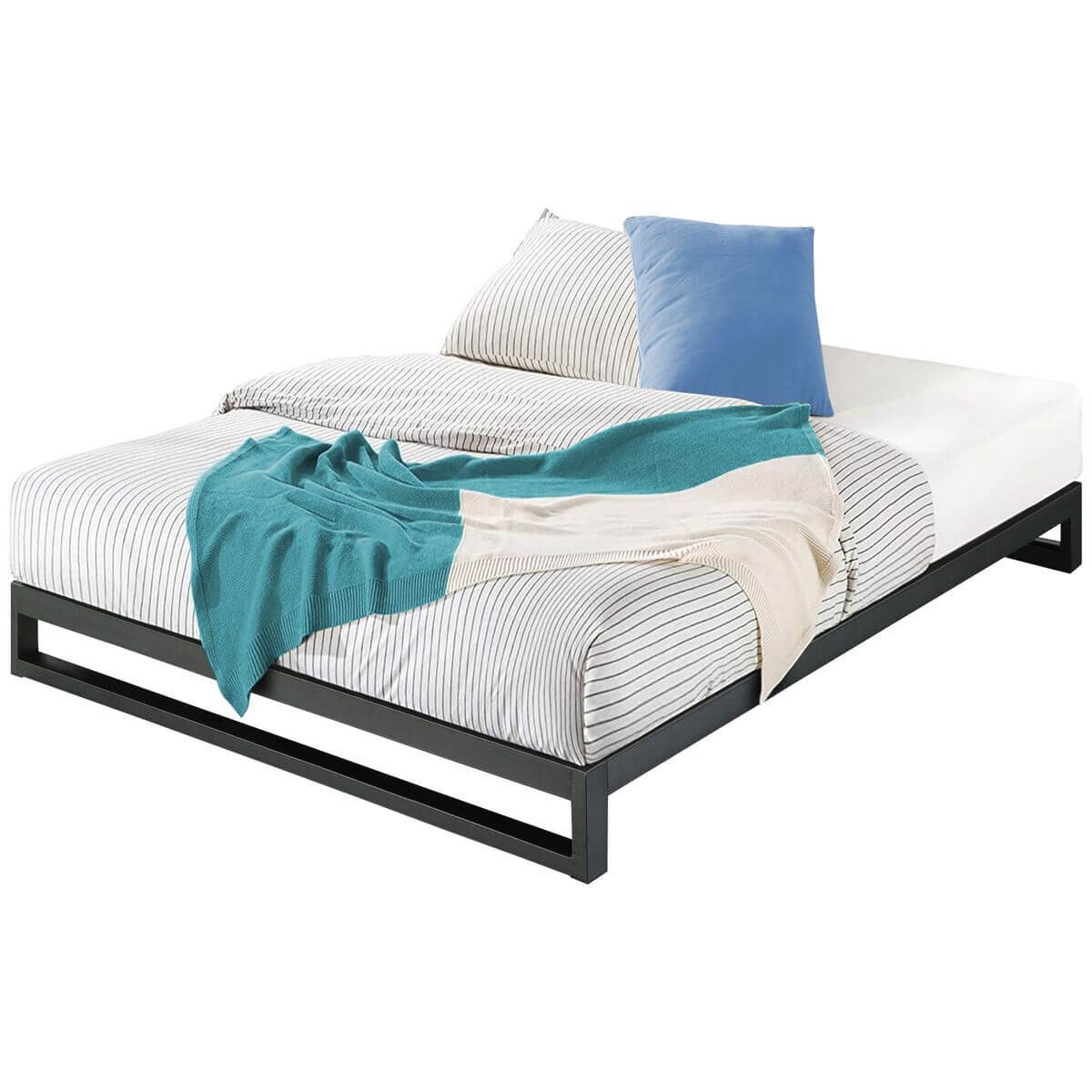 Zinus Queen 18cm Low Metal Bed Frame - Black, Durable Steel and Wood Slats - AU-SSBF-7Q