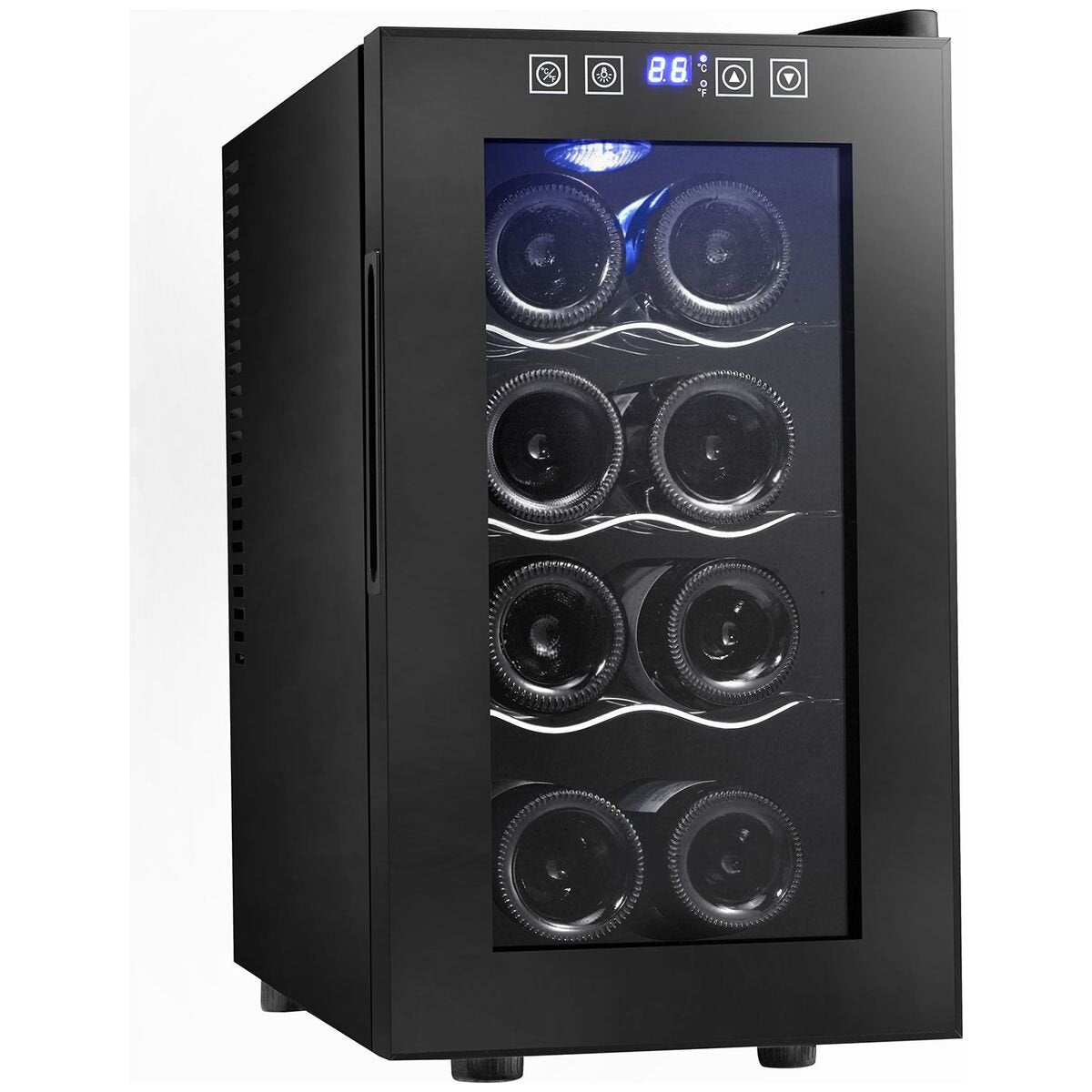 Little Cave 8 Bottle Single Zone Thermoelectric Wine Cooler - Black Cabinet, Touch Control, UV Glass - LCT8SB