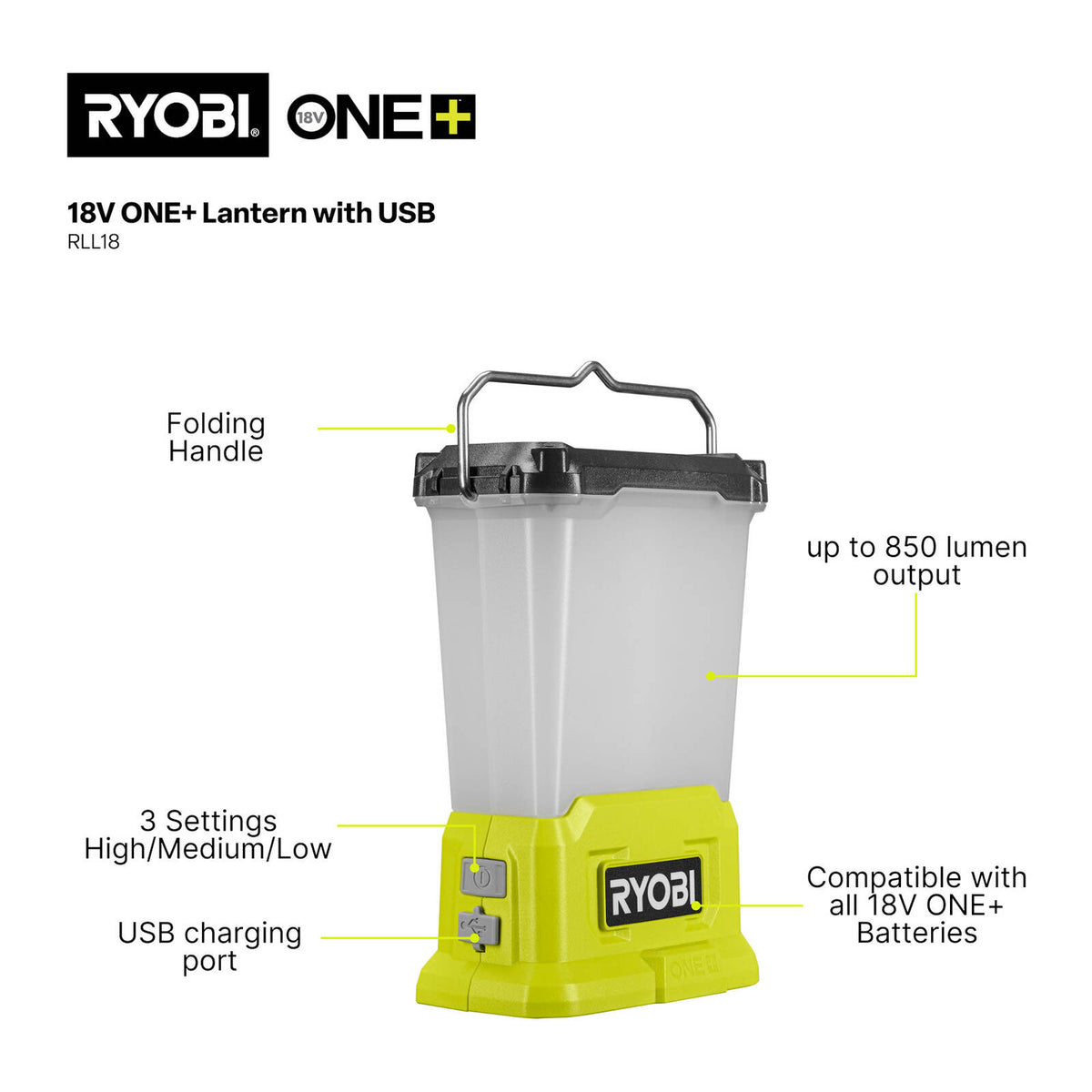 Ryobi ONE+ 18V Lantern with USB Outdoor Tool Only RLL18