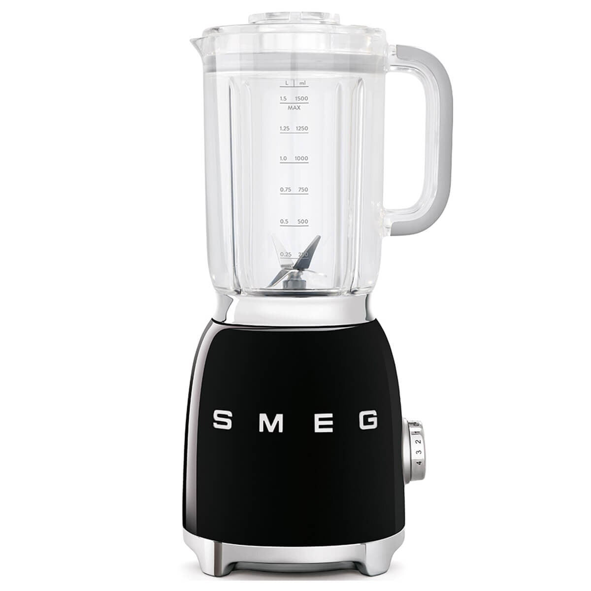 Smeg 50s Retro Style Blender 1.5L - 800W Smooth Start Motor, 3 Preset Programs, Black - BLF01BLAU