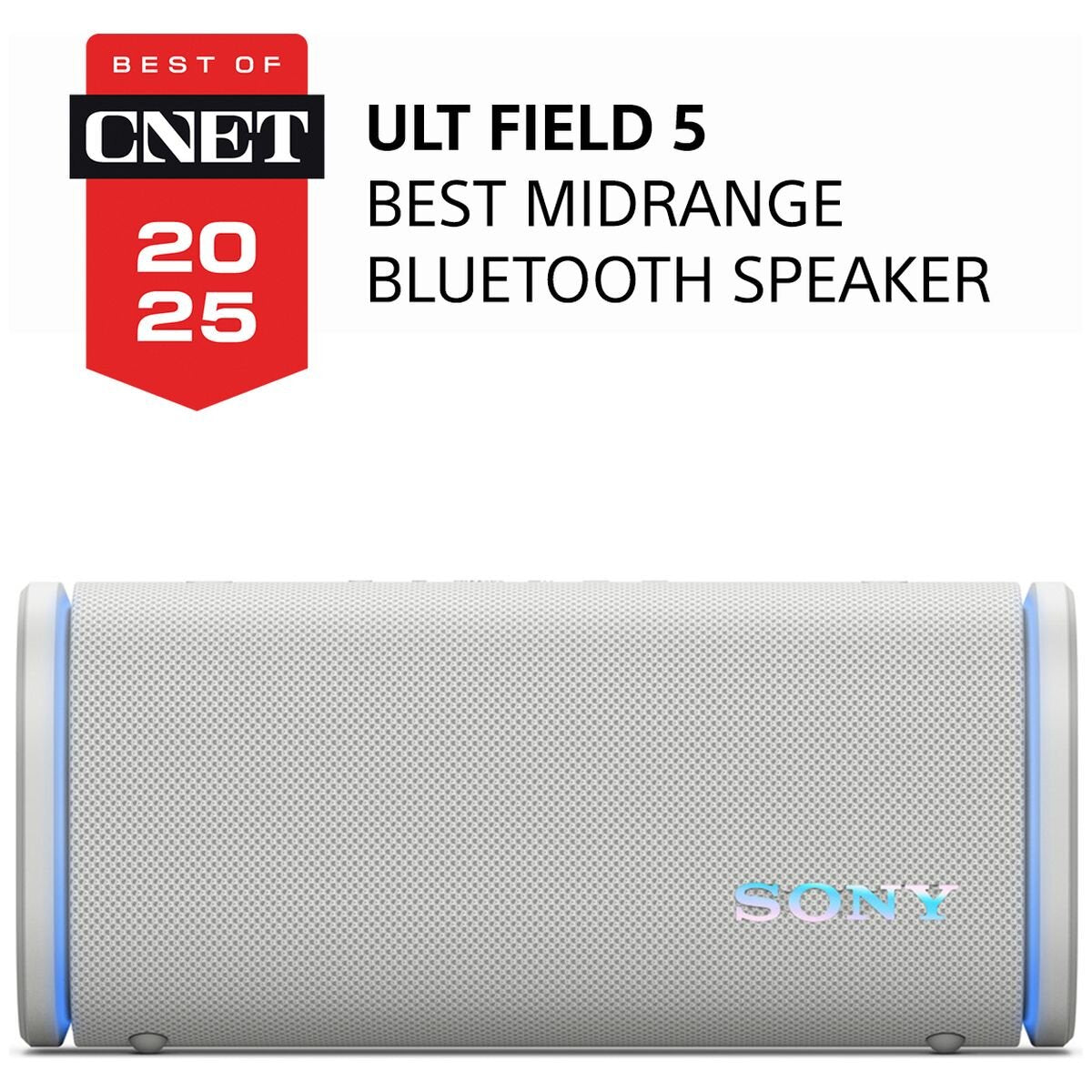 Sony ULT Field 5 portable Bluetooth speaker in white - IP67, 25-hour battery, party light - SRSULT50W