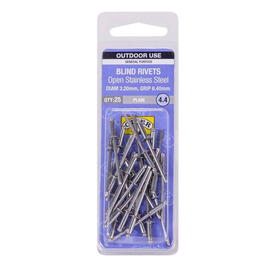 Otter Open Stainless Steel Blind Rivets 2x6 4mm 25 Pack Durable - SuperSaverAU - view 1