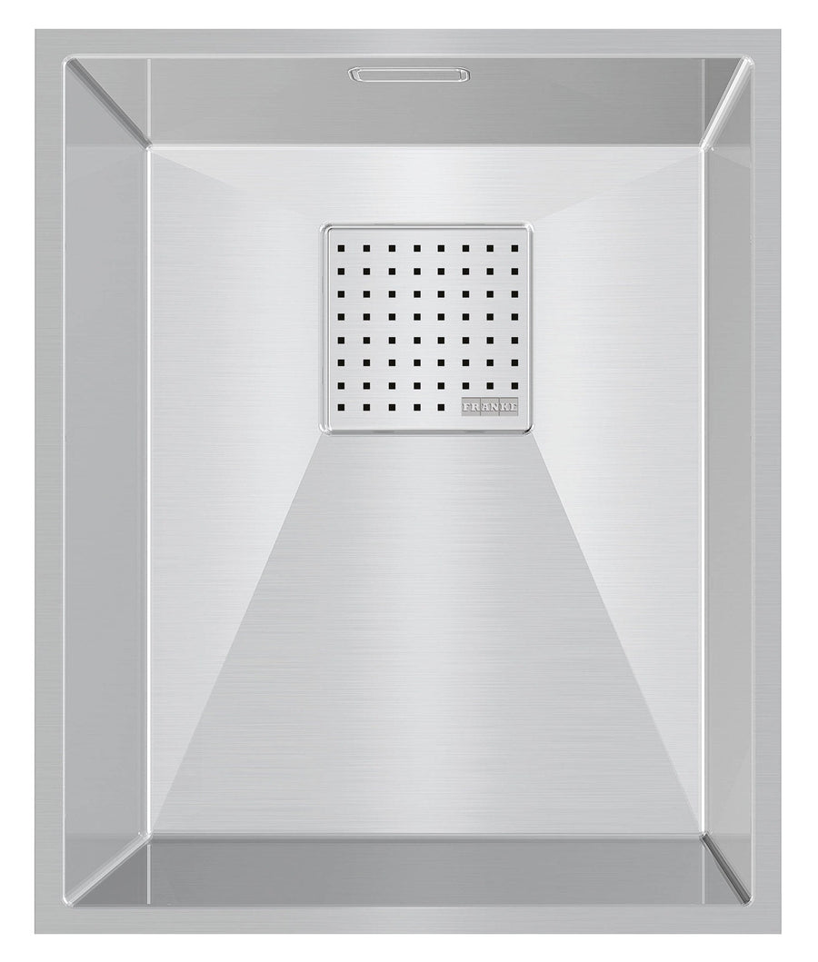 Franke Peak single bowl undermount sink - stainless steel finish, no drainer, 50 year warranty - PKX110-34/42