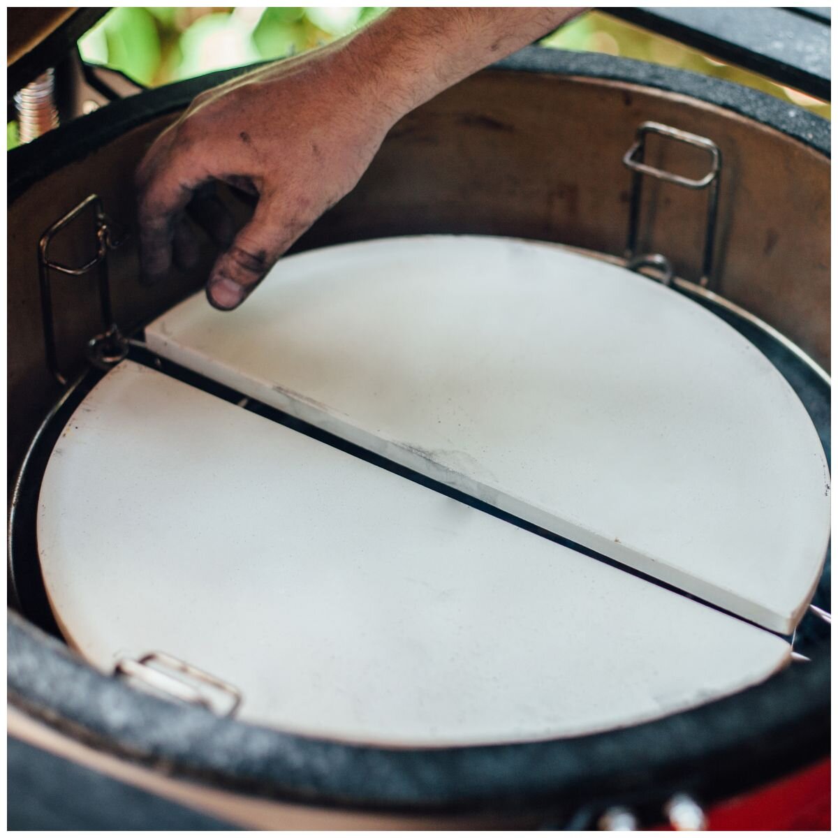 Kamado Joe Big Joe half moon deflector plates - Two-piece ceramic set for indirect cooking - BJ-HDP