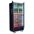 Schmick 694L two door heated glass beverage refrigerator - black, side by side doors - SK668-B-HD