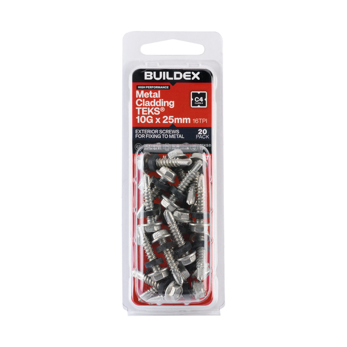 Buildex Teks Screws - 10g x 25mm - Class 4 - 20 Pack - Self-Drilling - Corrosion Resistant - SuperSaverAU - view 1