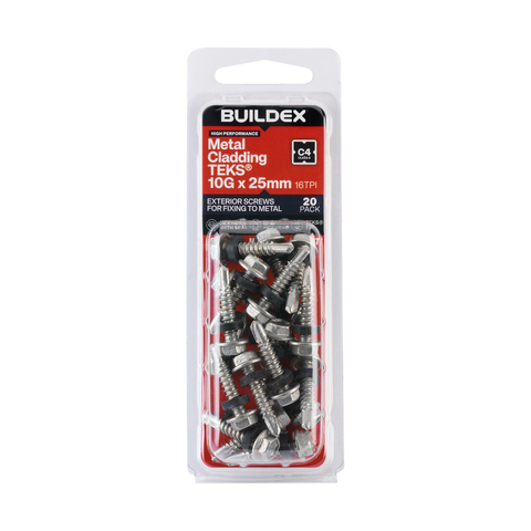 Buildex Teks Screws - 10g x 25mm - Class 4 - 20 Pack - Self-Drilling - Corrosion Resistant - SuperSaverAU - view 1