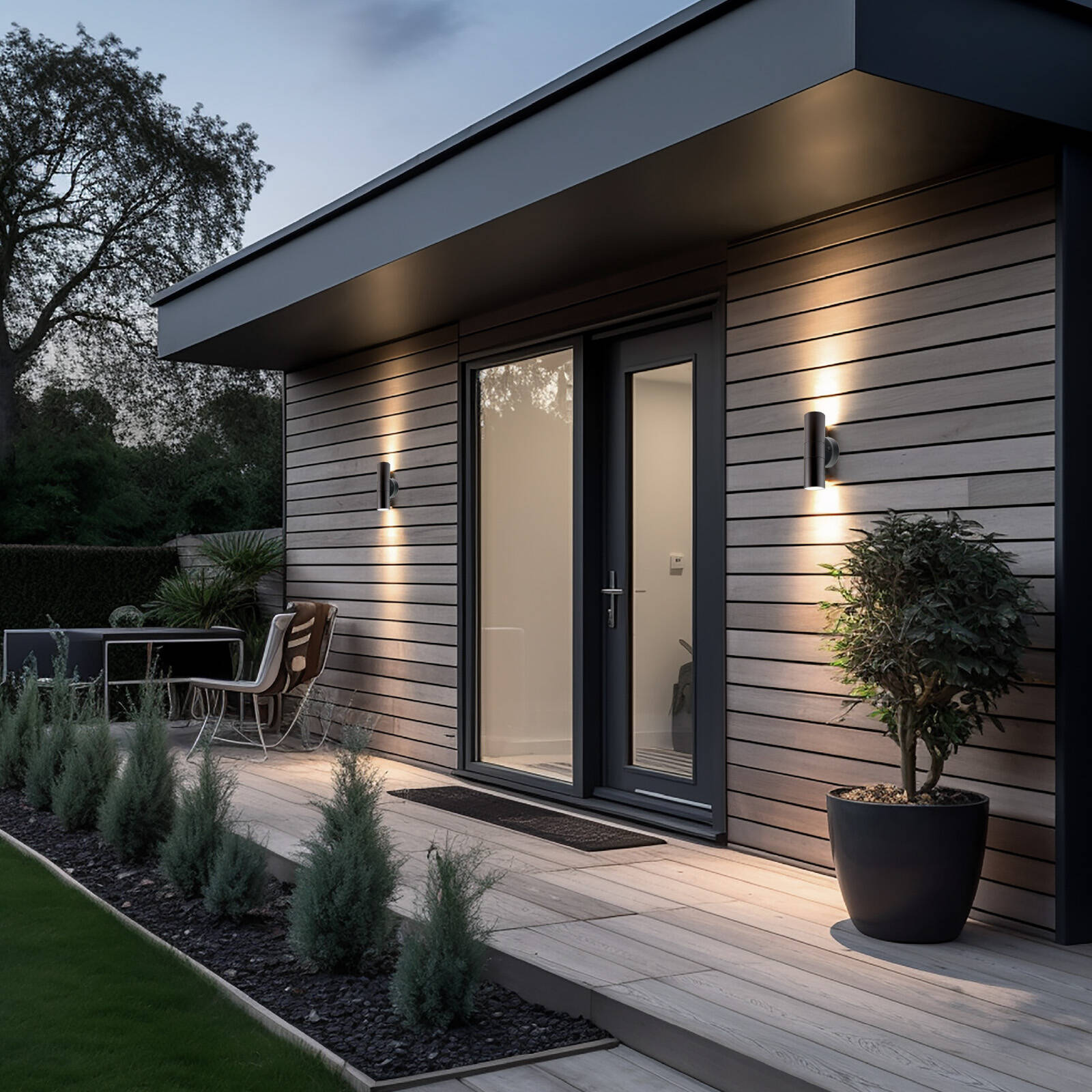 Brilliant Coolum Project Modern LED Twin Pack Wall Light Black 10W, Wall/Pillar/Post Mount, Outdoor 22586/06