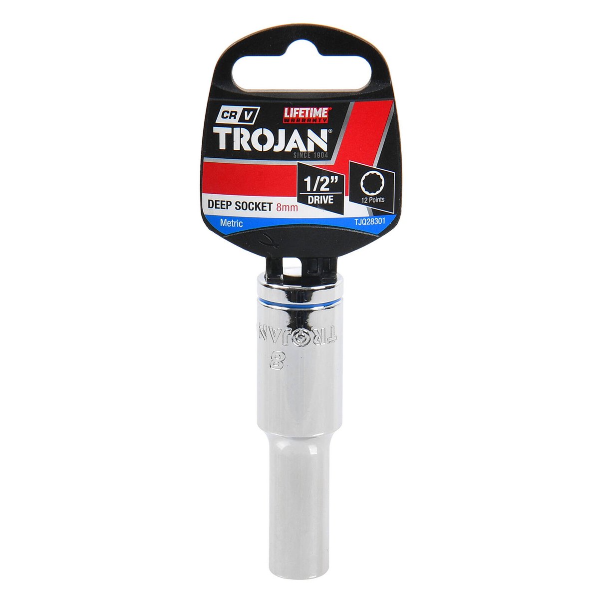 Trojan 8mm Deep Socket 1/2" Drive - Polished Chrome Vanadium - 12 Point - SuperSaverAU - view 2