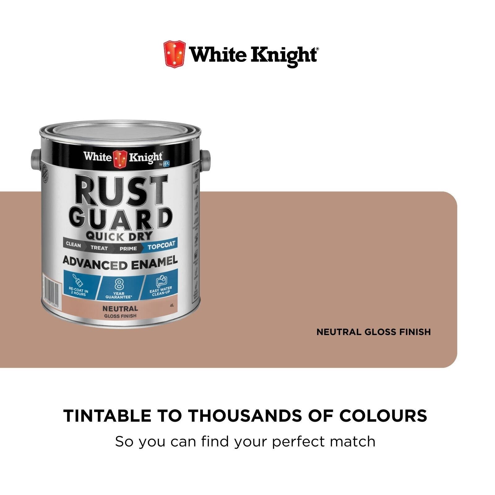White Knight Rust Guard 4L Neutral Gloss Quick Dry Advanced Enamel Paint
