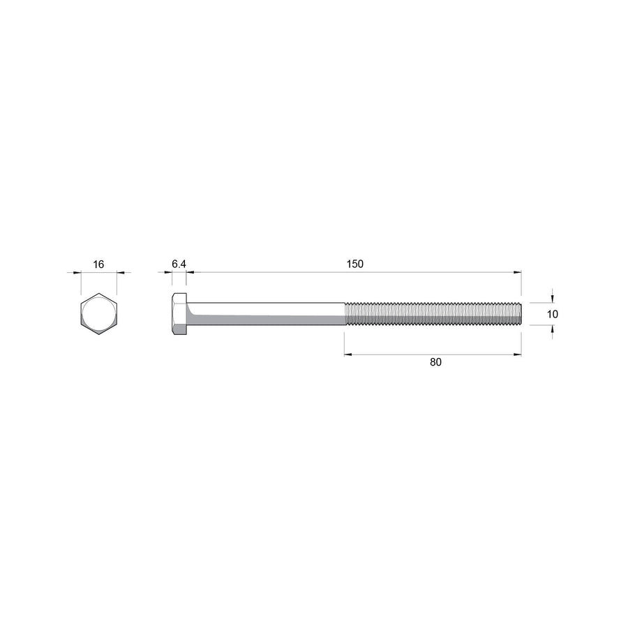 Zenith M10 x 150mm Hot Dip Galvanised Hex Head Bolt & Nut - 4.6 Grade Steel