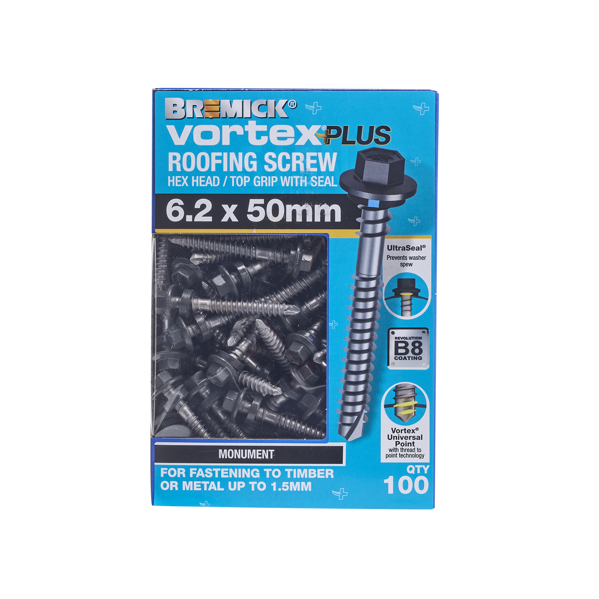 Bremick Vortex Plus Roofing Screw - 6.2 x 50mm - 100 Pack - Watertight - SuperSaverAU - view 2