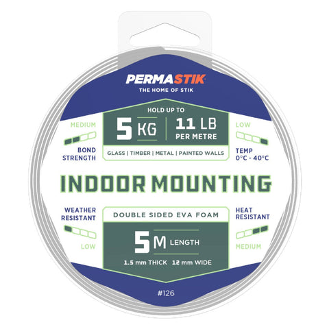 Permastik Indoor Mounting Tape - 12mm x 5m - EVA Foam - 5kg Hold - SuperSaverAU - view 1