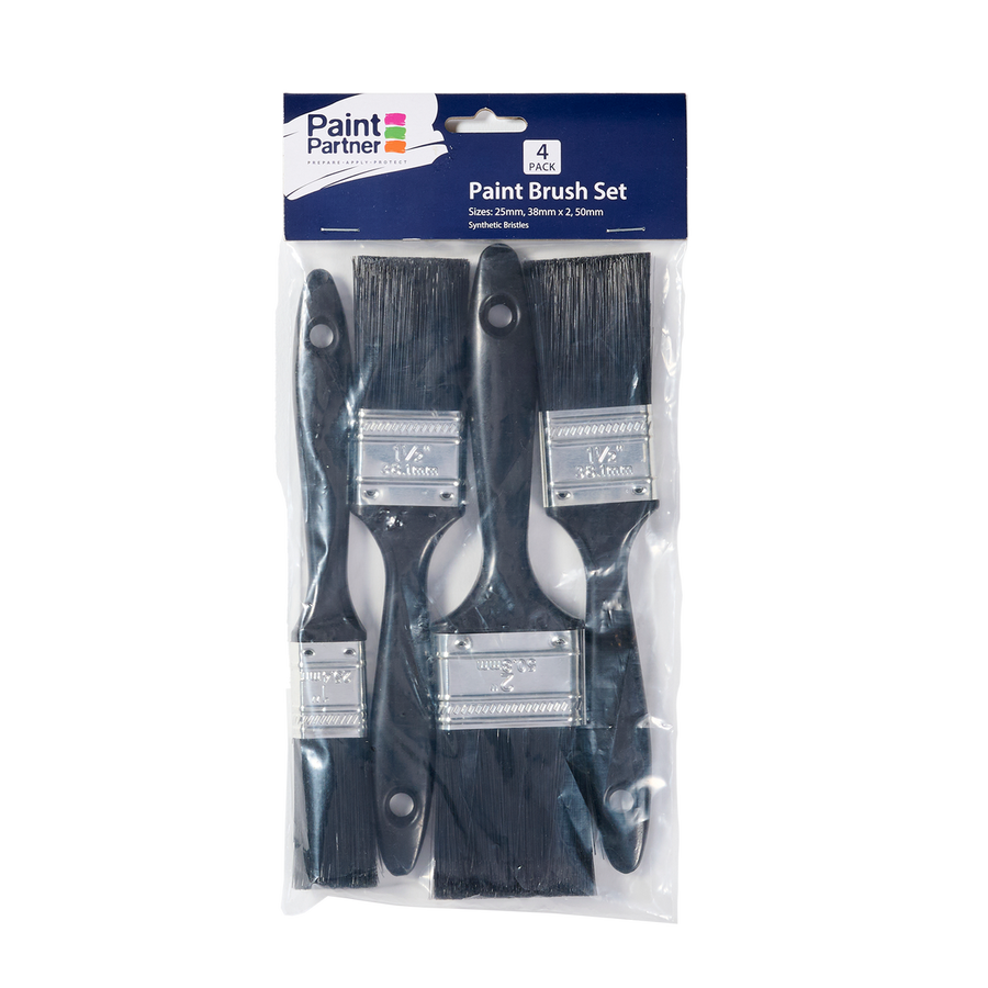 Paint Partner 4 Piece Paint Brush Set - Synthetic - 25mm 38mm 50mm - Economical - SuperSaverAU - view 1