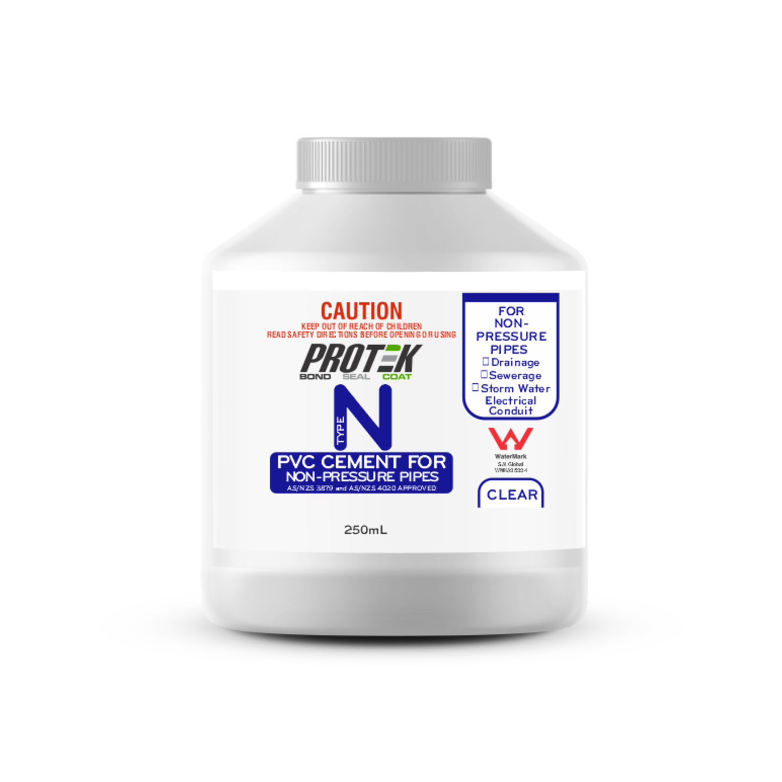Protek 250ml Type N Clear PVC Cement for Non-Pressure Pipes