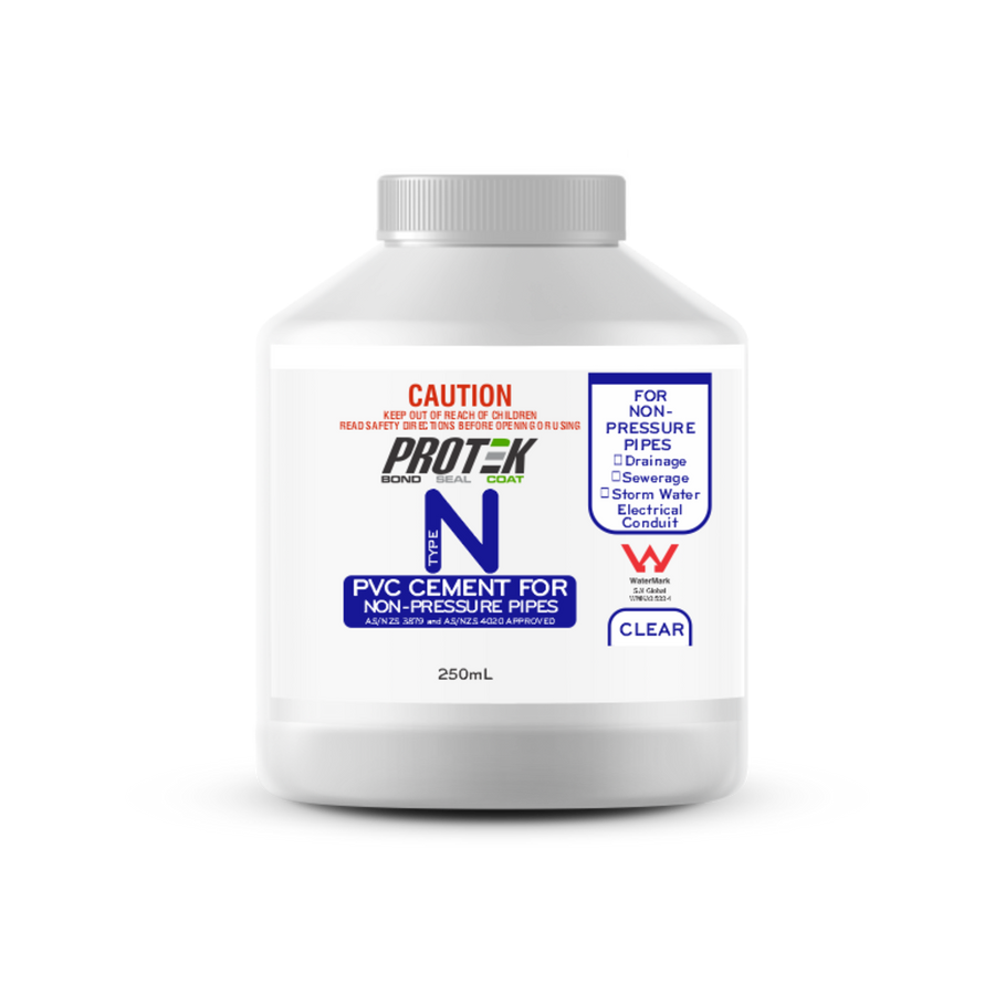 Protek 250ml Type N Clear PVC Cement for Non-Pressure Pipes