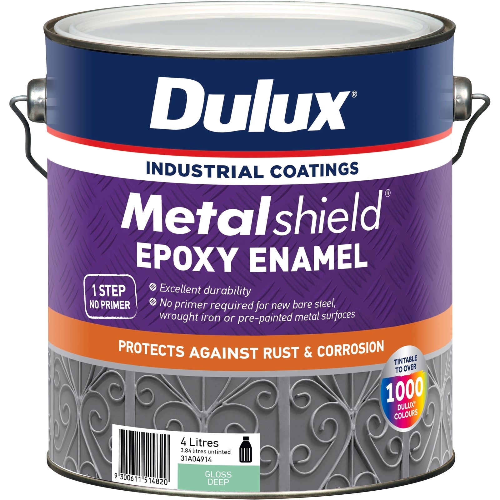 Dulux Metalshield Epoxy Enamel Gloss Paint 4L Deep Base - Tintable, UV & Splatter Resistant Metal Topcoat