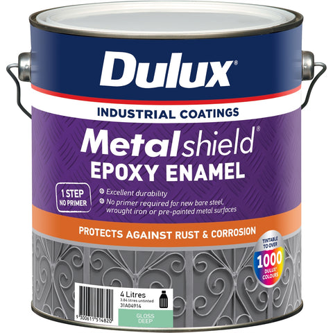 Dulux Metalshield Epoxy Enamel Gloss Paint 4L Deep Base - Tintable, UV & Splatter Resistant Metal Topcoat