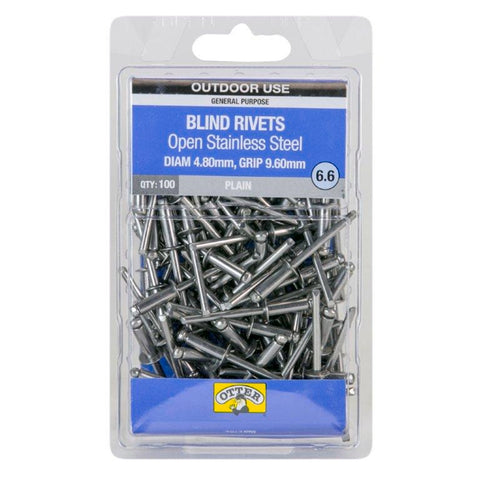 Otter 4.8 x 9.6mm Open Stainless Steel Blind Rivets 100 Pack
