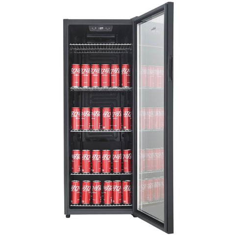 Airflo 201L single glass door beverage fridge - black, electronic control, reversible door - AFF201