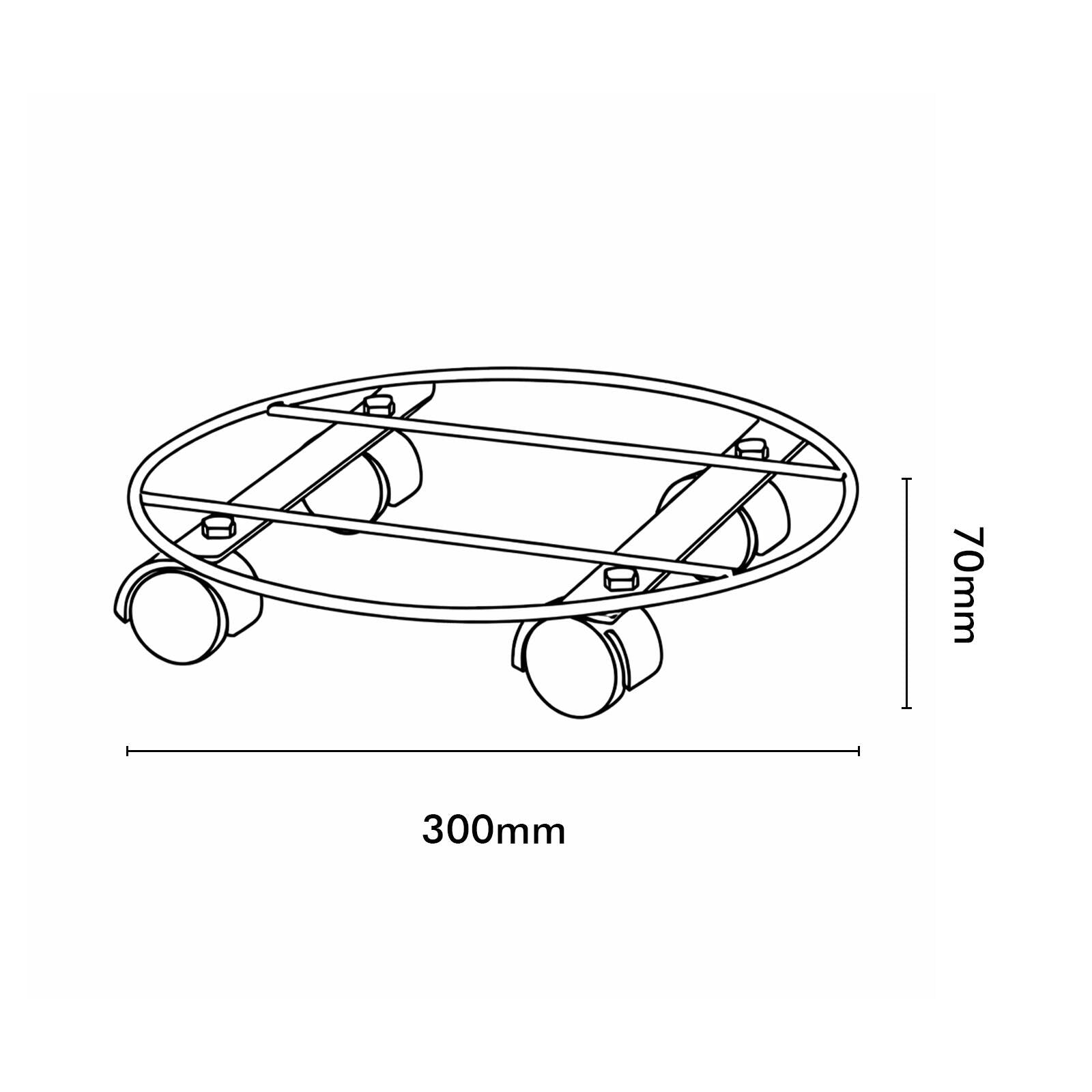 Eden 30cm Heavy Duty Round Pot Plant Trolley, Metal, 50kg Capacity, Indoor & Outdoor
