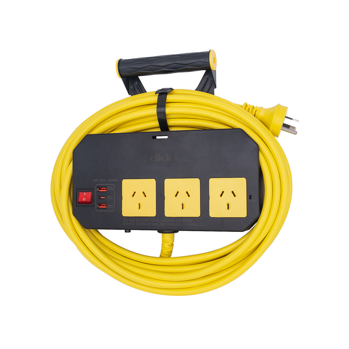 Click 10m Cord Wall Mountable Power Board - 3 Outlet with Hanger - Fast Charging - SuperSaverAU - view 1