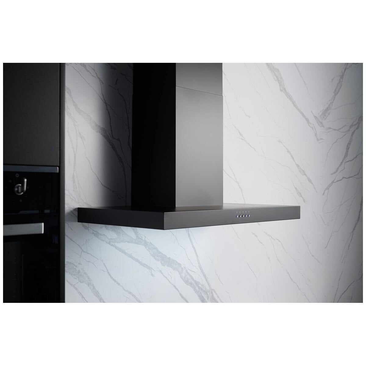 Omega 90cm Wall Canopy Rangehood - Matt Black - 752m³/h Air Capacity - 18W LED Light - ORC90MB