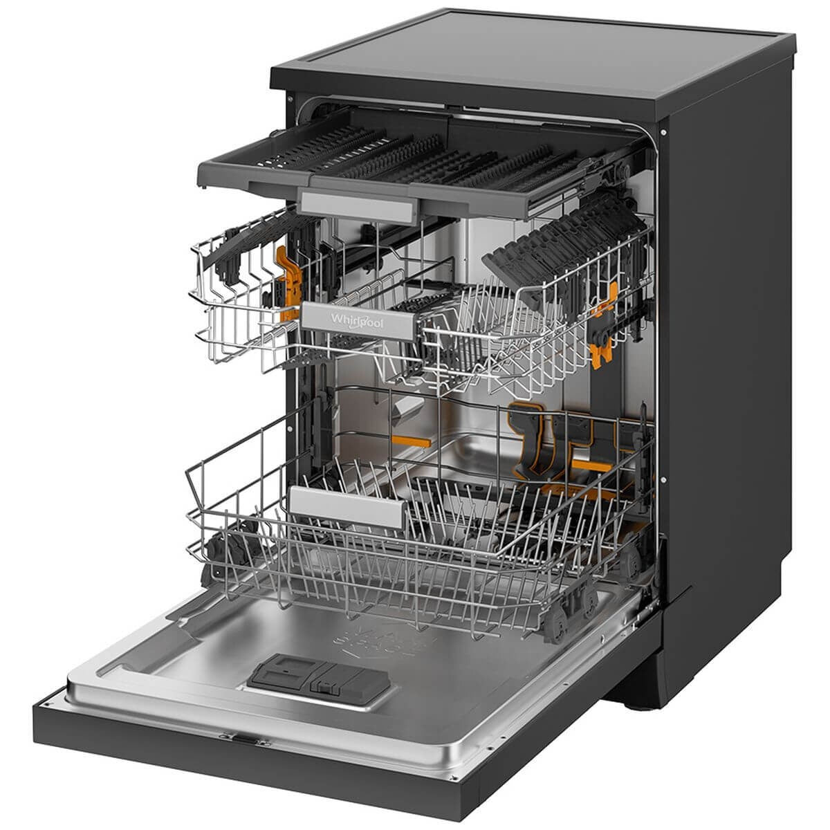 Whirlpool 60cm MaxiTub Freestanding Dishwasher - 15 Place Settings, Black Stainless Steel - WDFS3L5PBSAU