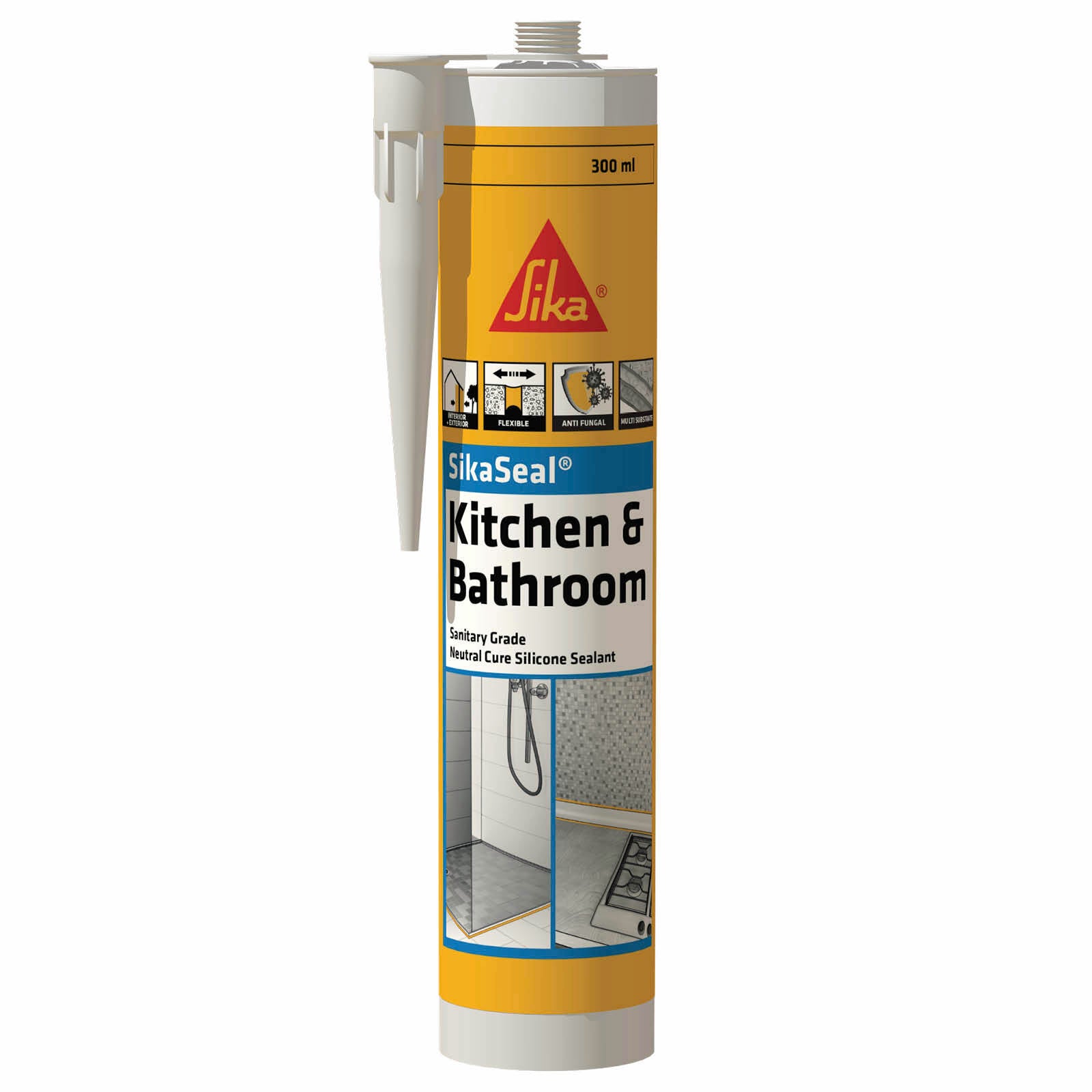 Sika 300ml SikaSeal Kitchen & Bathroom Silicone Sealant, Brown, UV & Shrink Resistant