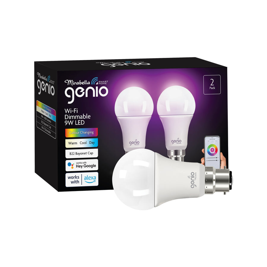 Mirabella Genio B22 800lm 9W RGB Wi-Fi Smart Globe - 2 Pack