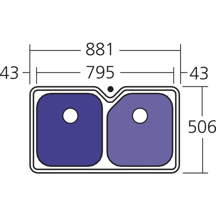 Oliveri Nu-Petite double bowl undermount sink - 30L and 28L bowls, 304 grade stainless steel - NP63U