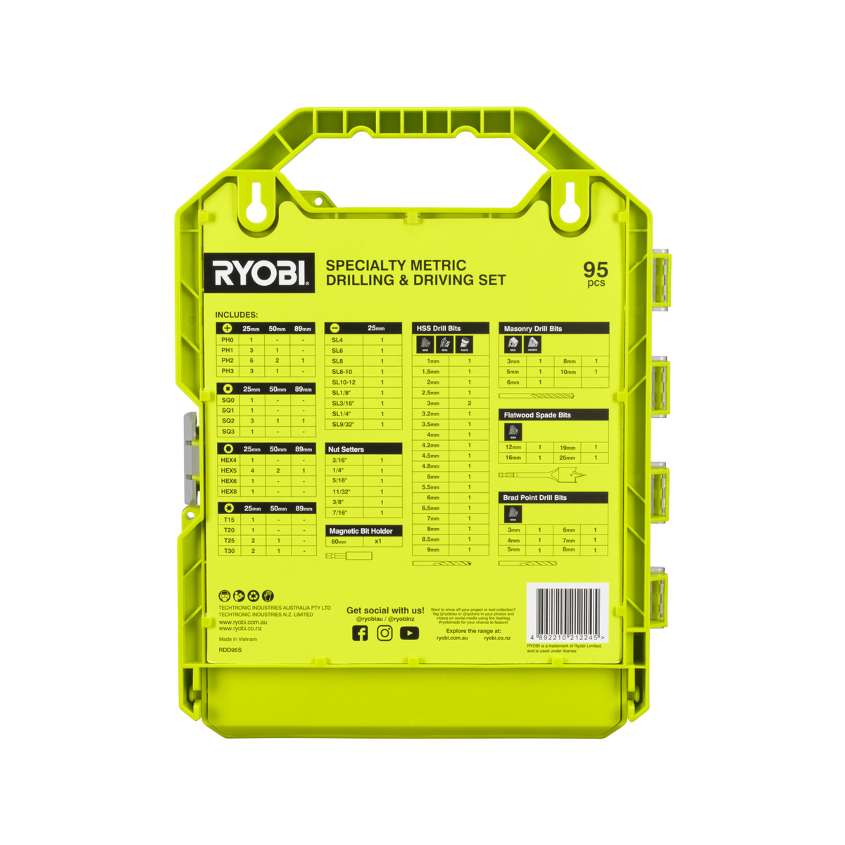 Ryobi 95 Piece Specialty Metric Drill and Drive Set - 251mm x 320mm - Versatile Bits - SuperSaverAU - view 3